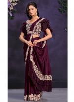 Crape Satin Silk Wine Party Wear Sequence Work Saree